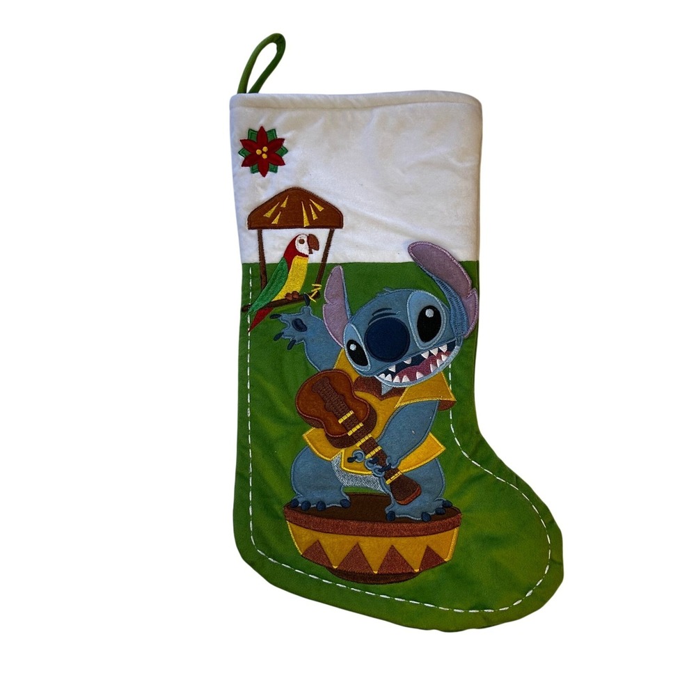 Disney Parks Stitch "Aloha" Christmas Holiday Stocking Ukulele Parrot Tropical